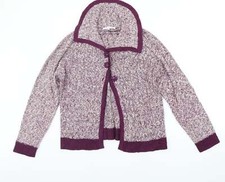 Elizabeth & SCOTT Womens Purple Collared Acrylic Blend Cardigan Size M