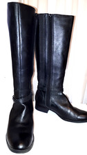 FOOTGLOVE UK7 black leather low heel buckle detail knee high COMFORT boots