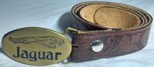 Vintage 1978 Jaguar Solid Brass Baron Buckle Mens Brown Leather Belt Size L-XL