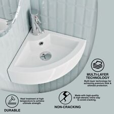 Small Quarter Basin Sink Compact Corner Wall Hung Modern Cloakroom Ceramic 435mm