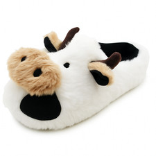 Womens Plush Cow Slippers Ladies Animal Novelty Warm Furry Indoor House Shoes