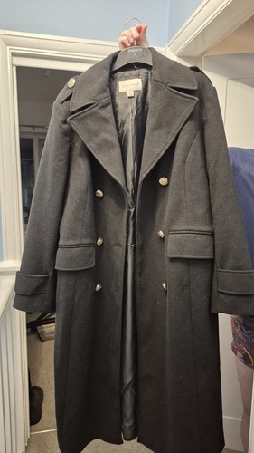 Long black military style coat - black,