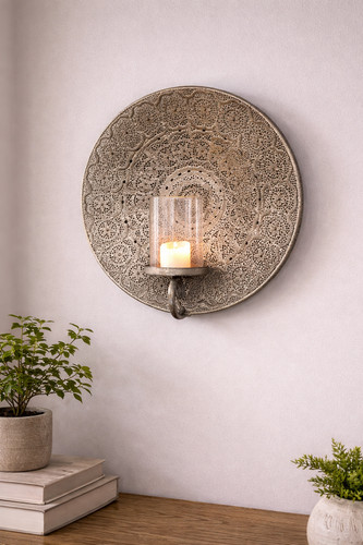 Round metal wall candle holder - metal,