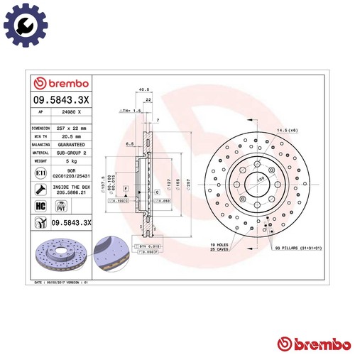Brake disc 5843 3x - disc, 09.5843.3x