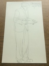 Signed Original Pencil Drawing Lillian Mingay 1937 Male Reading 1930s Fashion