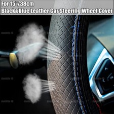 15" Auto Car Steering Wheel Cover Breathable Black Leather Anti-slip Accessories