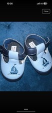 Baby boys new pram shoes blue & navy sail boat embroidery baby pods size 1