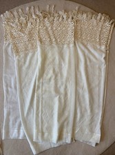 Pair Vintage Cream Sheer & Lace Curtains 55” X 66”