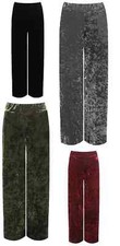 New Women's Plus Size Velour Velvet Wide Flared Leg Palazzo Trouser 12-26 UK
