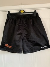 Vintage Lotto Black Satin Silky Calgary Soccer Shorts Logo Embroidered Mens Y2K