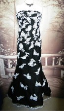 Prom Dress Ballgown 8 10 Black White Beaded Fishtail Sequin Good Quality Netted