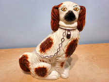 Antique 8.5"  Staffordshire Pearlware Flatback King Charles Spaniel. Good Cond.