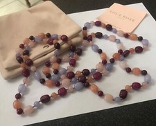 QVC Very Long Lola Rose Stone Gemstone Blue Agate Knotted Beads Stone Necklace