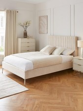 Emelia Double Bed Frame Cream | Upholstered Headboard | Sprung Slats