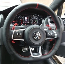 VW Golf GTI R MK7 Polo MK5 6C Leather Car Steering Wheel Cover Red Stripe