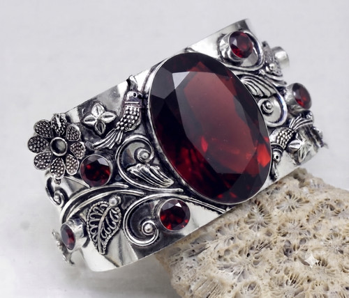 Red garnet cuff bracelet - red,