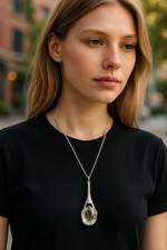 Crystal Glass Ball In Cage Pendant Statement New 925 Silver Plated 46cm Chain