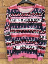 George Asda Ladies Pyjama Top Pink/blue ‘Christmas’ Size 8-10 (4963)
