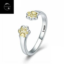 Dog Paw Adjustable Open Resizable Ring Genuine Sterling Silver 925 For Girls 