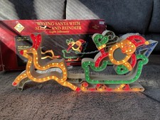 VINTAGE CHRISTMAS LIGHT motion silhouette chasing display waving santa sleigh