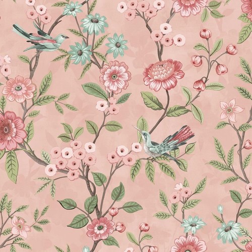 Eleanor floral pink - pink, wallpaper