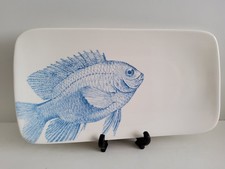 Matceramica Portugal Large Ceramic Serving Platter White With Blue Fish Design 