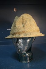 Vtg Lansdowne Donegal woven tweed green wool trilby hat size large mod revival