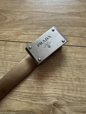 PRADA Vintage Logo Silver Metal Buckle and Leather Belt
