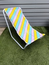 Retro 80s Camping Deckchair Beach Chair Sun Lounger Striped Metal Poles Packs Up