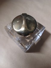 Glass ink well with brass - glass,