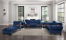 Ark Future Siena Italian Chesterfield Blue Velvet 3 Seater, 2 Seater & Chair