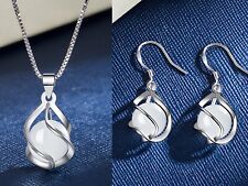 Moonstone Swirl Pendant Chain Earrings 925 Sterling Silver Women Jewelry Set UK