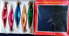 Vintage Christmas Decorations. Winfield (Woolworths) 5 Glass 'Torpedo's. Org Box