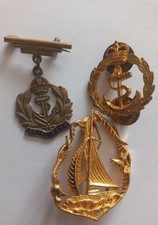 3 Vintage Sailing Navy Nautical Marine Metal Brooches Pins Badges -  Ships Boat 