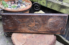 Antique Carved peacock panel plaque drawer furniture applique fragment 23" x 8"