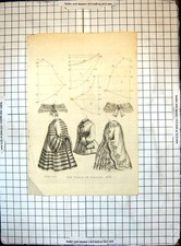 Original Old Antique Print World Fashion 1852 Pattern Jacket Cape Victorian