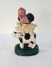 A Vintage Cast Iron Door Stop - Farm Animals, Cow Pig Rooster Country Cottage