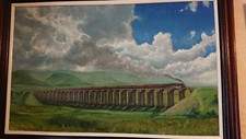 Signed Original Oil Painting steam engine Black five LMS Ribblehead viaduct