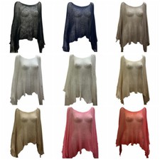 WOMENS BOHO KNIT PONCHO CROCHET MESH SHAWL PULLOVER FREE SIZE 8 - 26