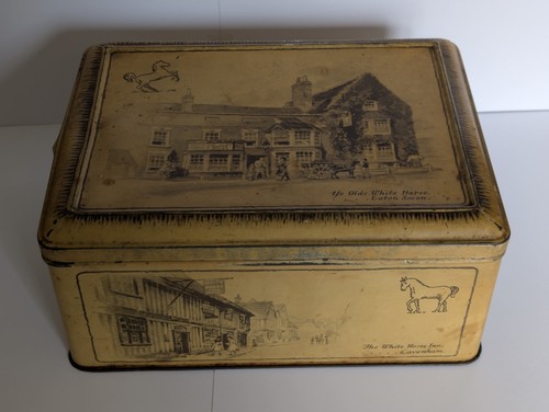 Vintage metal biscuit tea tin - metal,