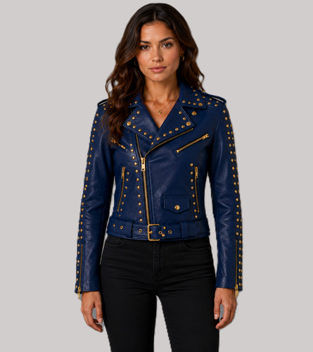 Women leather studded - studded, jacket