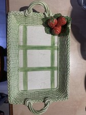 Vintage Bassano Italian Ceramic Tray with Strawberries & Basketweave  from Italy
