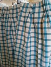 Pair of Cream & Green Check Pinch Pleat Curtains Cover 120cm W x 133cm Drop