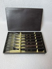 Set of 6 Wooden Handled Stainless Steel Forks With 3 Tines in Box