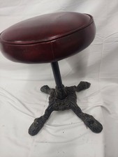 Vintage Cast Iron Adjustable Piano or Organ Stool – Ornate Claw Feet, Red...