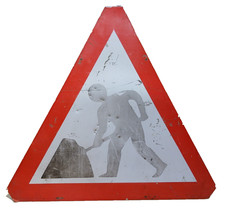 Vintage Road Sign Roadworks Road Original Retro Man Cave Bar Pub Rat Look Crafty