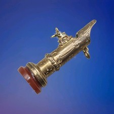 Rare Victorian Gold-Plated Whistle & Windmill and Carnelian Seal Fob Chatelaine