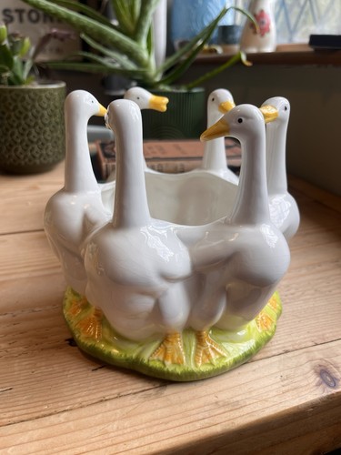 Vintage ceramic goose planter - ceramic,