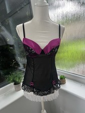 Vintage 2000s mister lady black and purple babydoll lingerie cami with detail