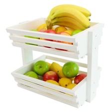 Waterproof Extra Large 2 tier Wooden Vegetable fruit food storage rack White